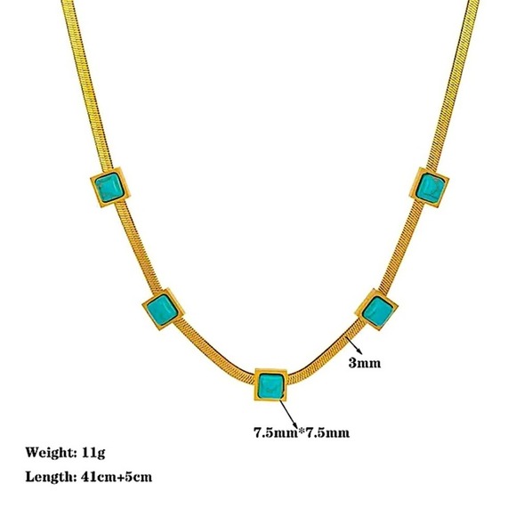 Gold Turquoise Pendant Matching Bracelet Set Herringbone 18K Gold Plated - Picture 7 of 7